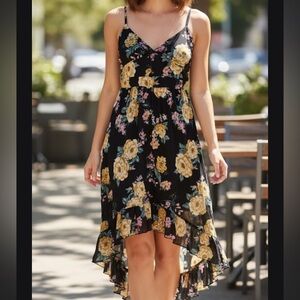 Almost Famous Black Floral Strapless Dress